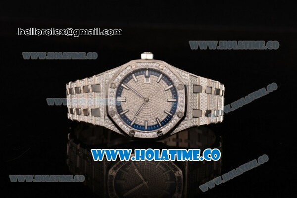 Audemars Piguet Royal Oak 41MM Asia 2813 Automatic Steel/Diamonds Case with Blue Inner Bezel and Diamonds Bezel (EF) - Click Image to Close